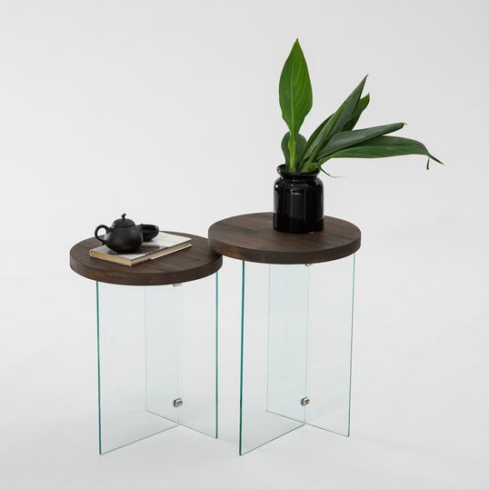 Set masuta de cafea, Neostill, Serenity 2, Sticla temperata, Transparent/Nuc