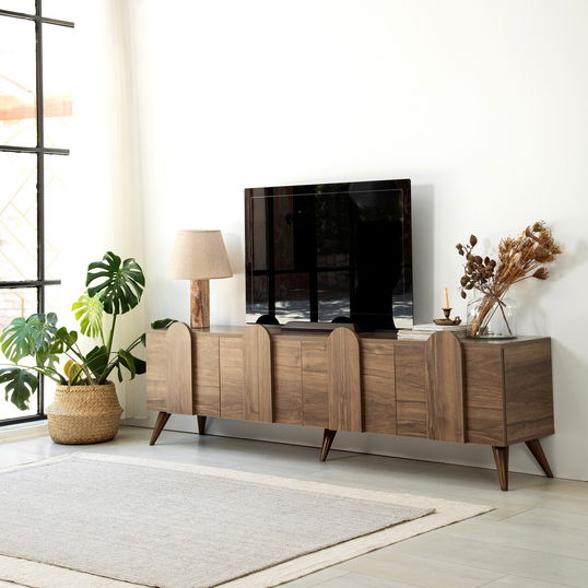 Comoda TV, Neostill, New Line, 180x50x35 cm, Cadru: PAL MELAMINAT 100%., Maro
