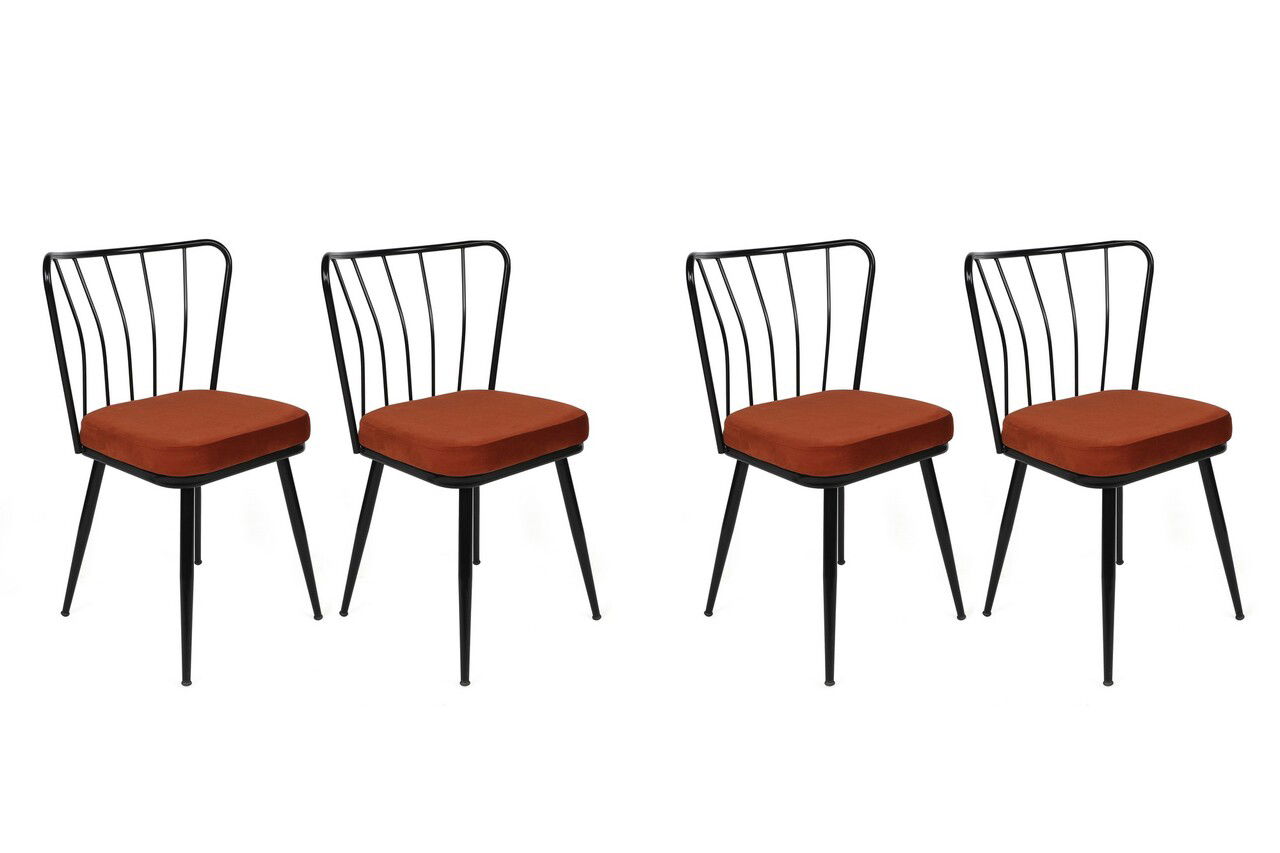Set de scaune, Nmobb, Yıldız-945 V4, Metal, Tigla Roșu/Negru