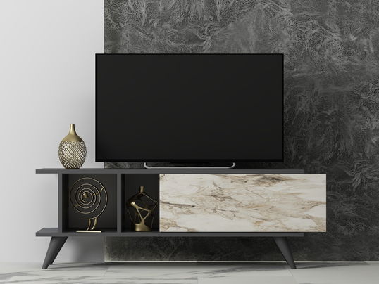 Comoda TV, Odessa, Liberty, 120x30x45 cm, PAL, Antracit / Marmură