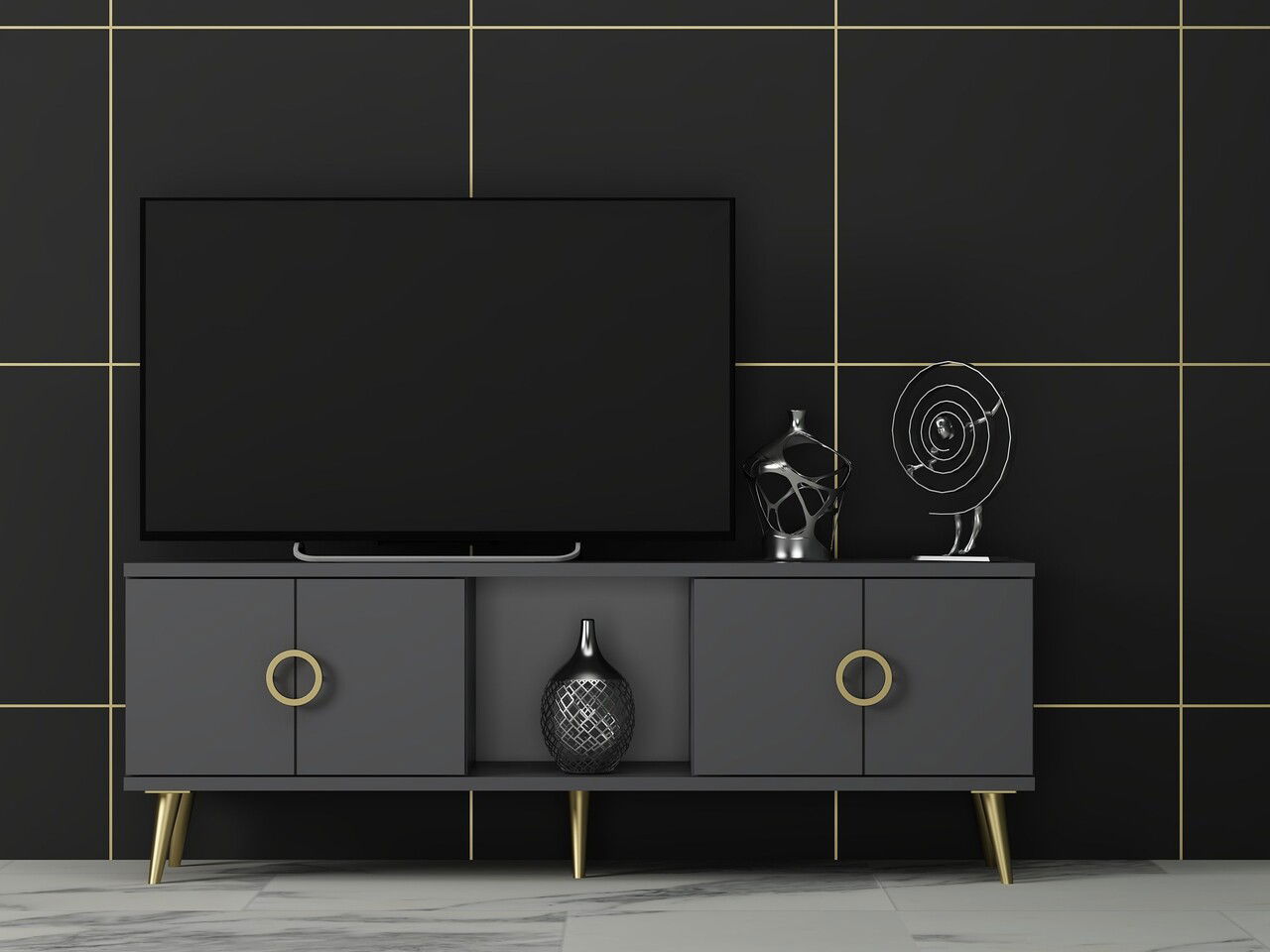 Comoda TV, Odessa, Cey, 120x30x45 cm, PAL, Antracit