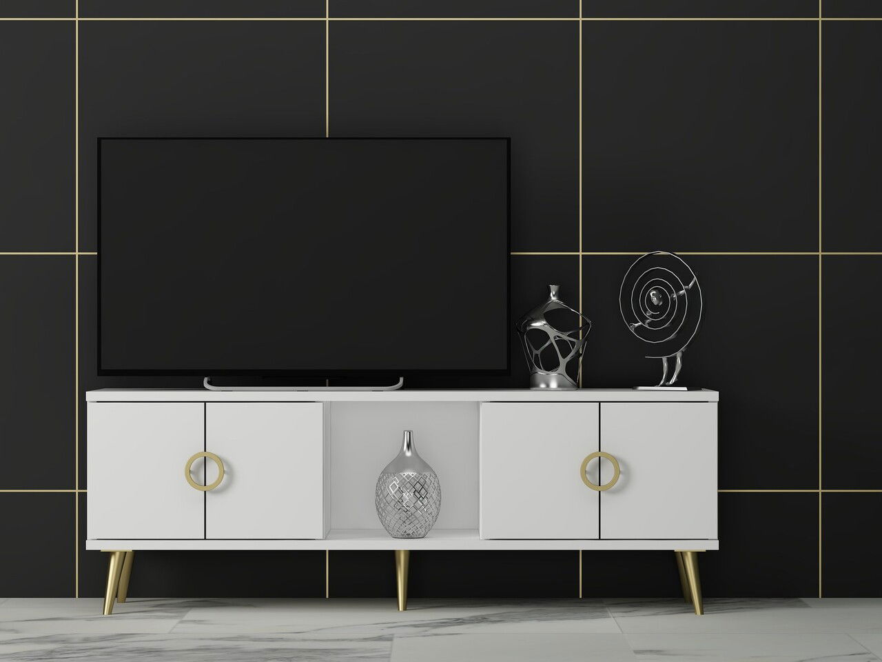 Comoda TV, Odessa, Cey, 120x30x45 cm, PAL, Alb