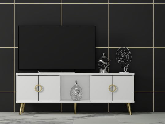 Comoda TV, Odessa, Cey, 120x30x45 cm, PAL, Alb