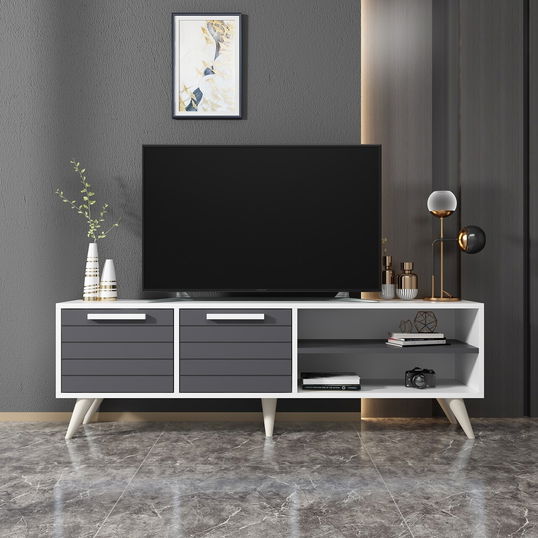 Comoda TV, Odessa, Noyan, 150x30x48 cm, PAL, Alb / Antracit