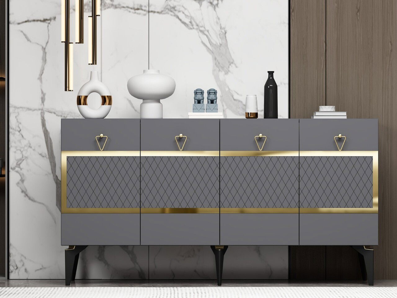 Consola, Olivia, Ipek, 150x79x40 cm, PAL , Antracit / Aur