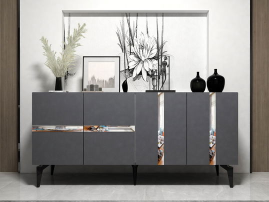 Consola, Olivia, Vania, 150x40x79 cm, PAL , Antracit / Argintiu