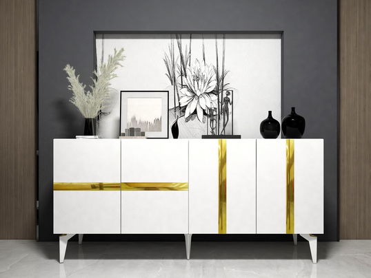 Consola, Olivia, Vania, 150x40x79 cm, PAL , Alb/Auriu