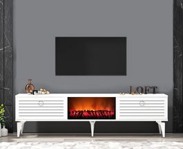 Comoda TV, Olivia, Arona Fireplace, 150x44.6x29.6 cm, PAL , Alb