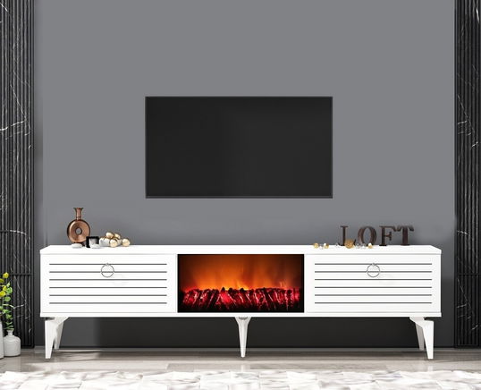 Comoda TV, Olivia, Arona Fireplace, 150x44.6x29.6 cm, PAL , Alb