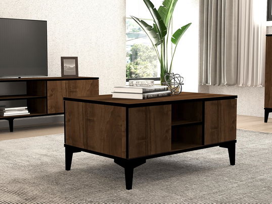 Masuta de cafea, Puqa Design, Gediz, 90x45x60 cm, PAL, Nuc / Negru
