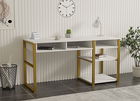 Birou, Puqa Design, Emro, 150x75.8x58.4 cm, PAL, Alb/Auriu