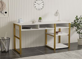 Birou, Puqa Design, Emro, 150x75.8x58.4 cm, PAL, Alb/Auriu