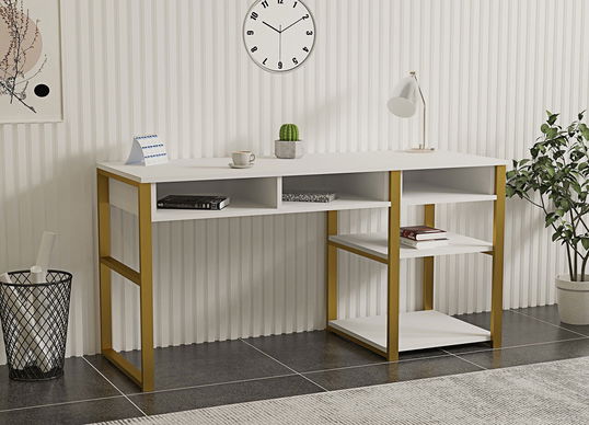 Birou, Puqa Design, Emro, 150x75.8x58.4 cm, PAL, Alb/Auriu