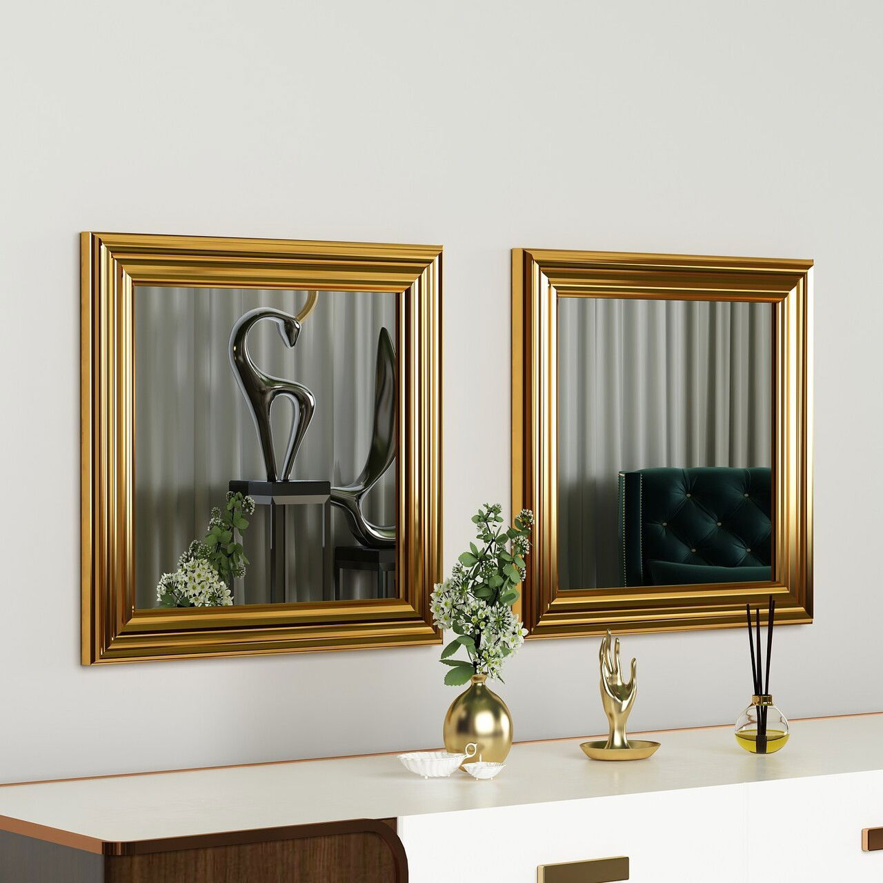 Set de oglinzi, Siam, Bale, MDF , Auriu