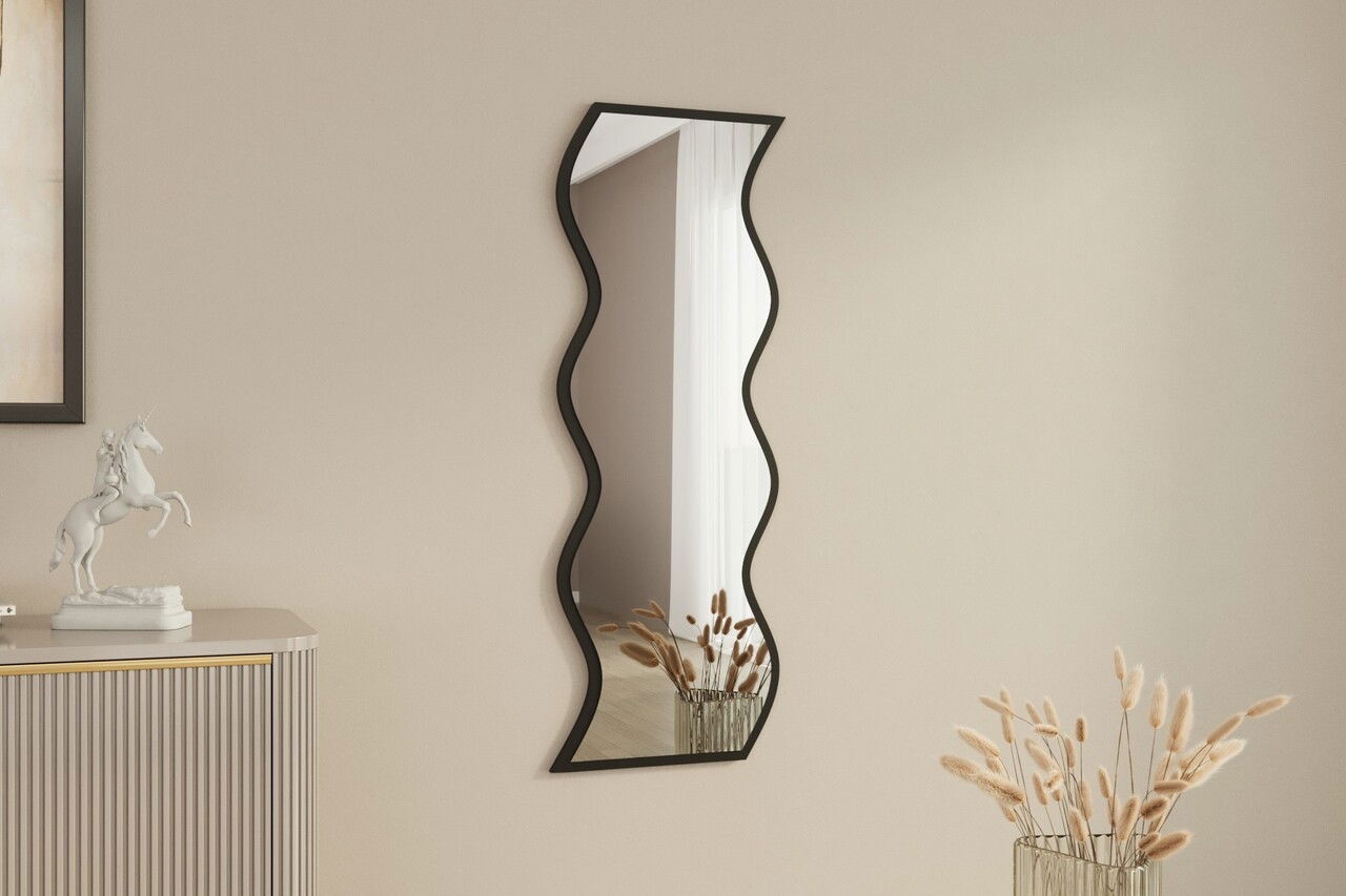 Oglinda decorativa, Siam, Safi, 40x120x2.2 cm, MDF , Alb/Negru