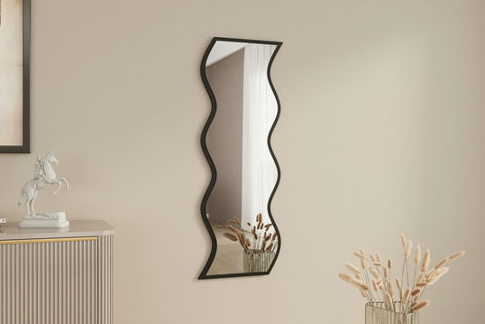 Oglinda decorativa, Siam, Safi, 40x120x2.2 cm, MDF , Alb/Negru