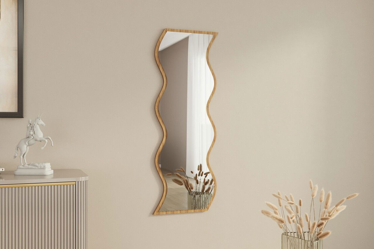 Oglinda decorativa, Siam, Safi, 40x120x2.2 cm, MDF , Alb / Natural
