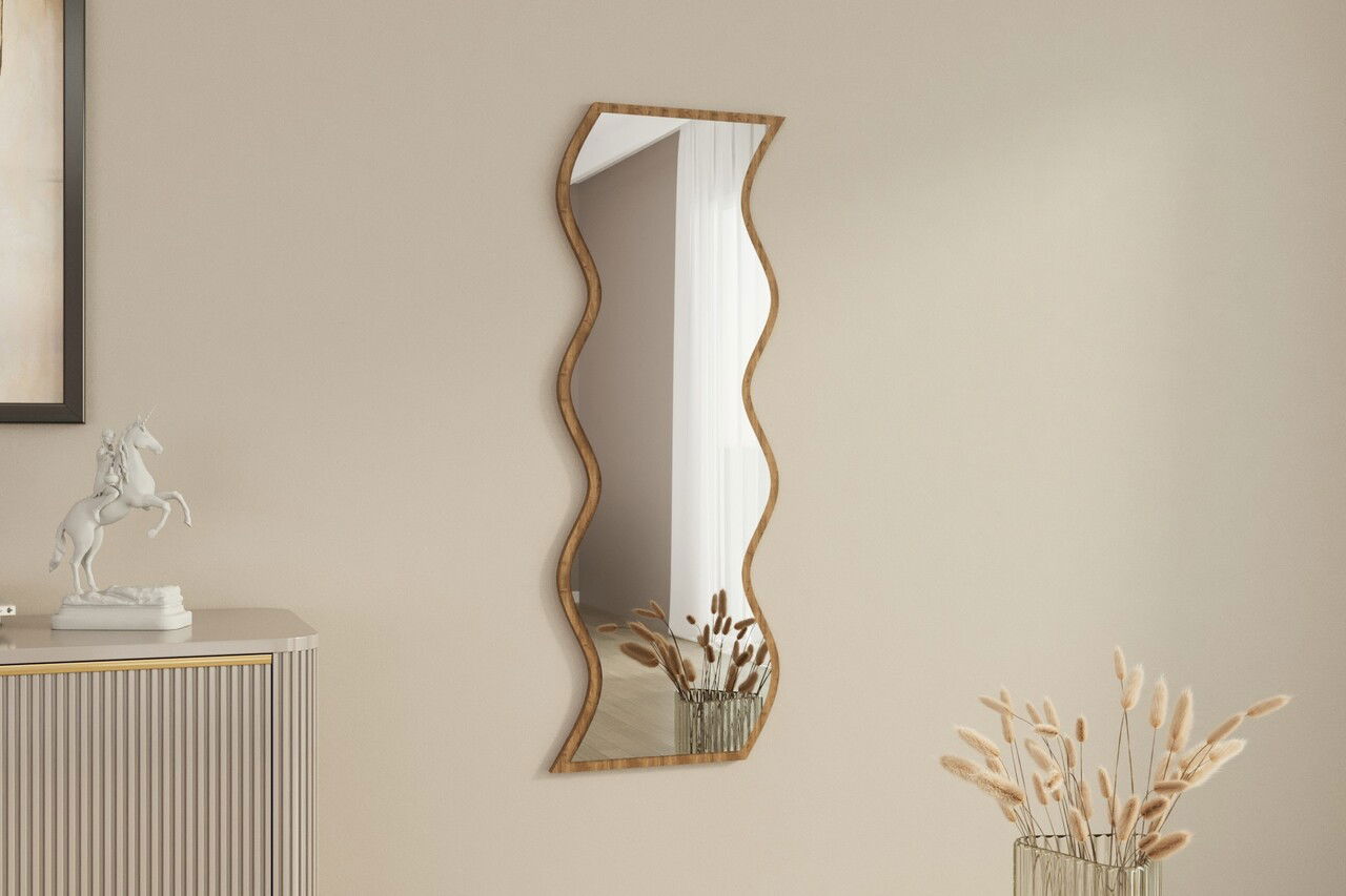 Oglinda decorativa, Siam, Safi, 40x120x2.2 cm, MDF , Alb/Maro