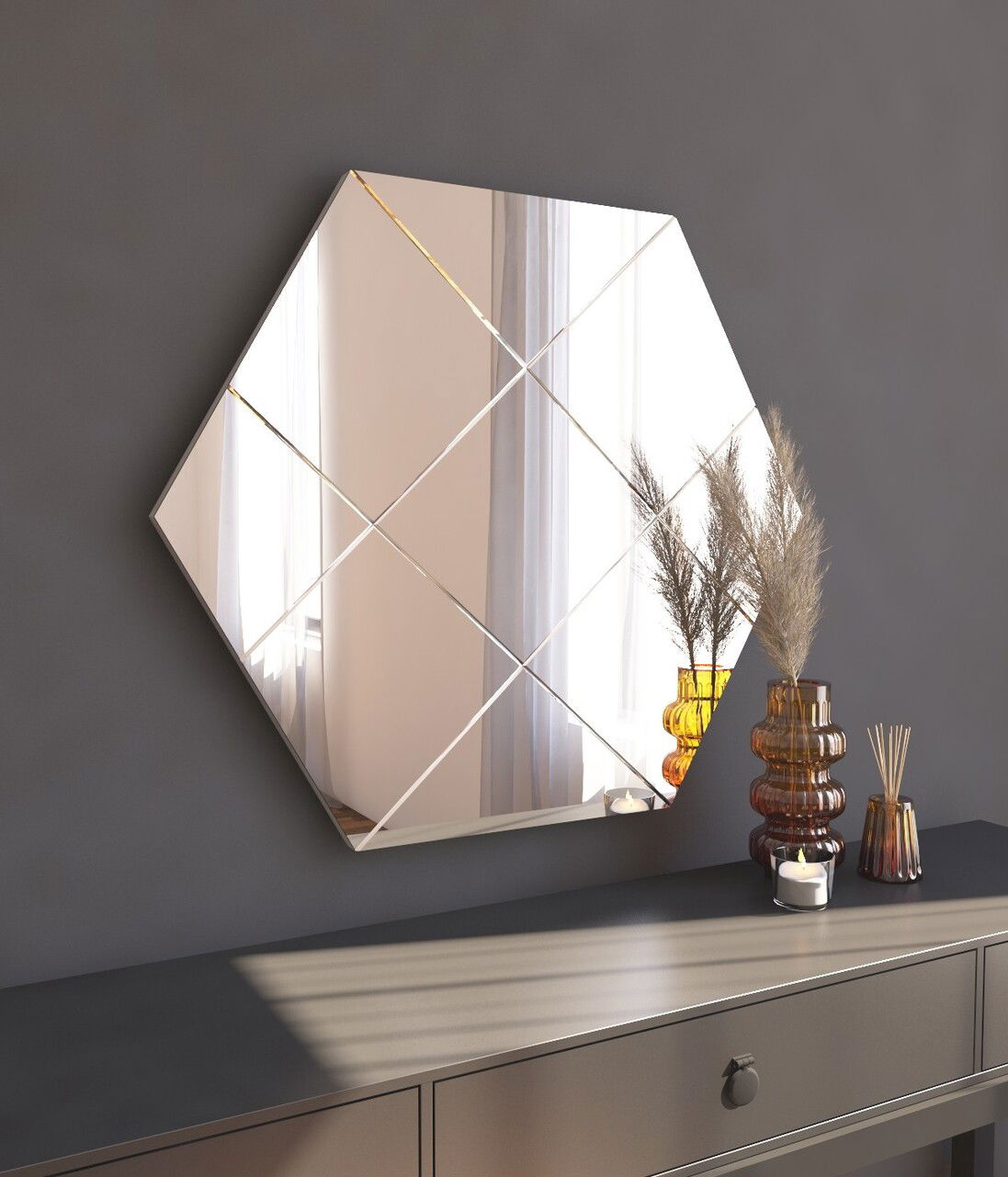 Oglinda decorativa, Siam, Assa, 70x60x2.2 cm, MDF , Alb