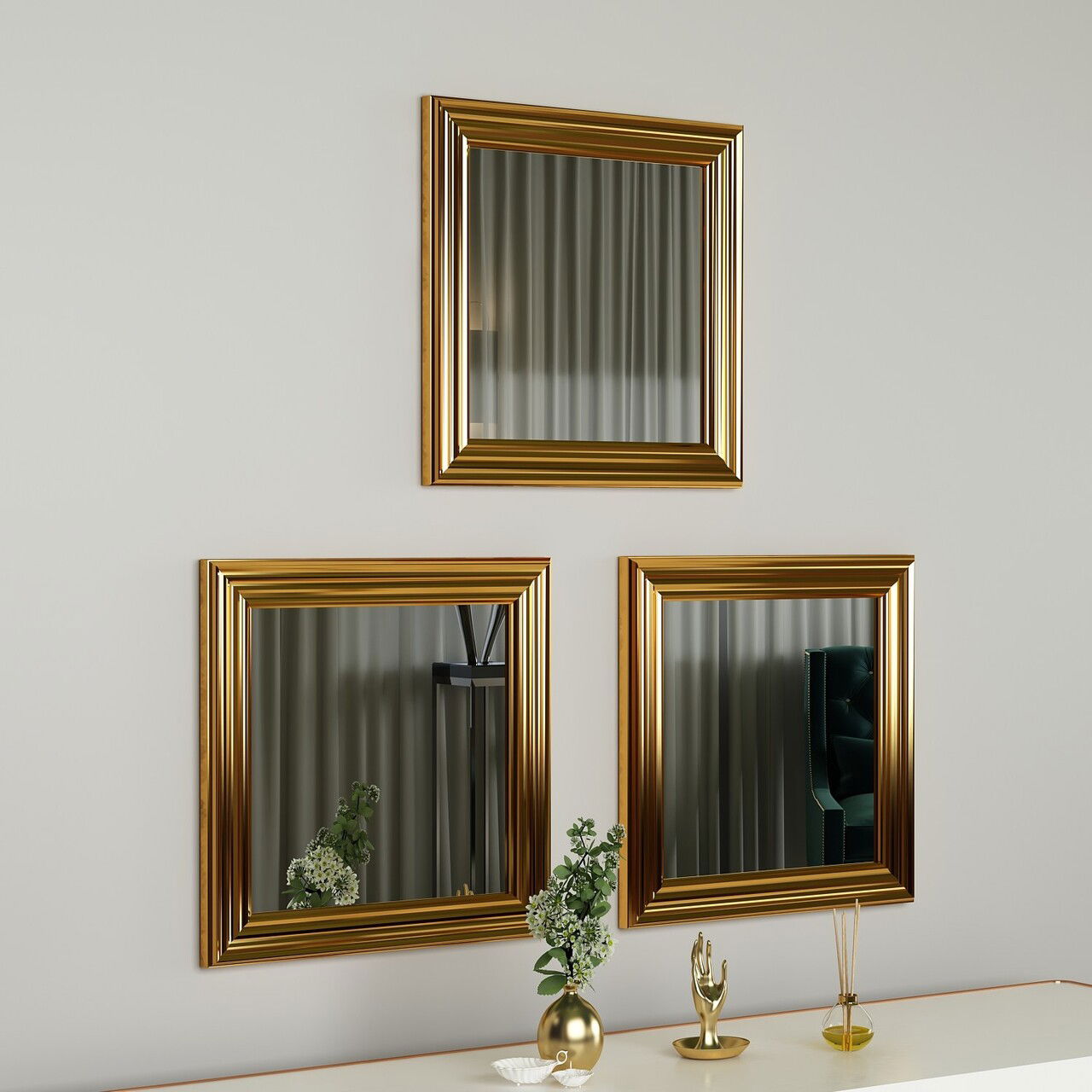 Set de oglinzi, Siam, Otto, MDF , Auriu