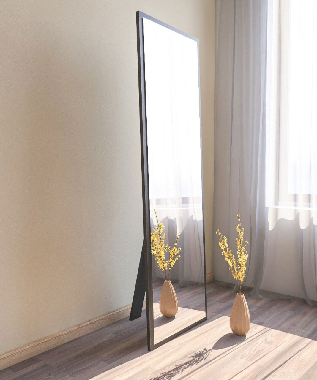 Oglinda decorativa, Siam, Tessa, 50x160x2.2 cm, MDF , Negru