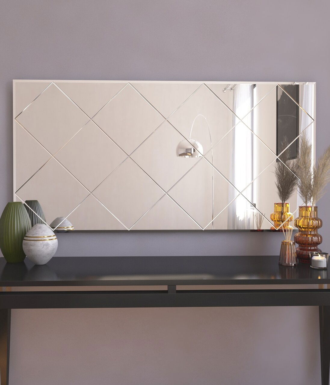 Oglinda decorativa, Siam, Mofo, 60x120x2.2 cm, MDF , Alb