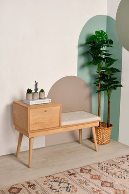 Banca, Wolina, Urban, 105x40x45 cm, Lemn de carpen, Stejar / Crem