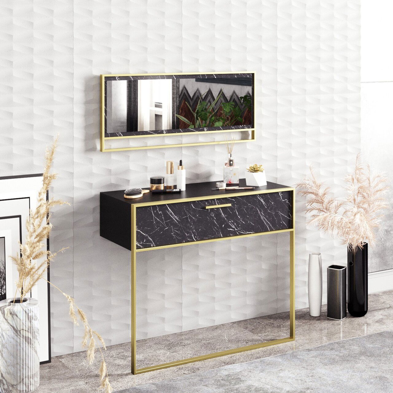 Bufet, Zena Home, Polka Aynalı, PAL, Aur/Negru