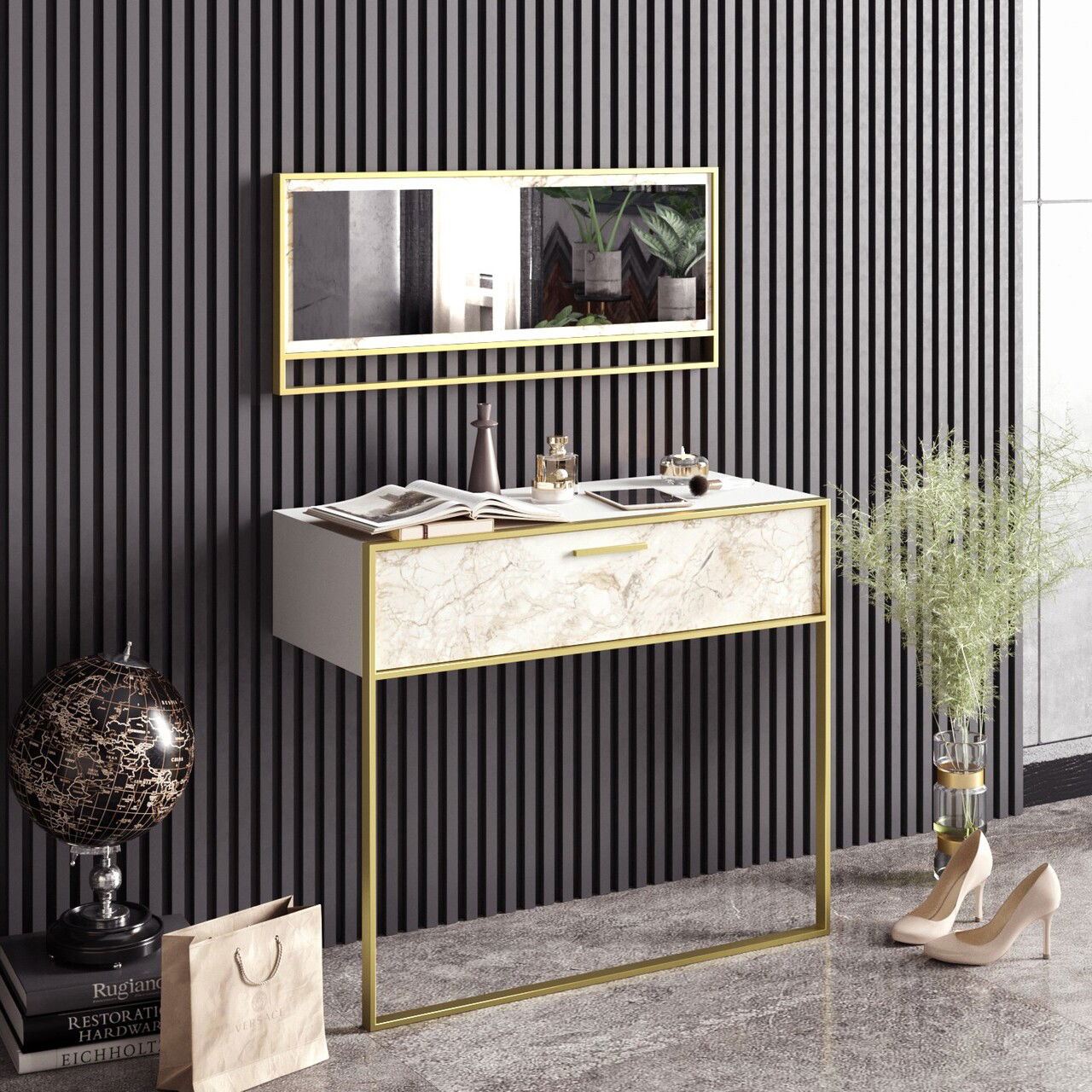 Bufet, Zena Home, Polka Aynalı, PAL, Aur/Alb
