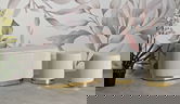 Set bancheta si 2 taburete Shopy, Mauro Ferretti, 80x37x42 cm, 29x35 cm, fier/MDf/poliester, crem/auriu