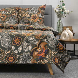Lenjerie de pat King Size, Tapua, Homla, 3 piese, 200x220 cm, 70x80 cm, bumbac, multicolor