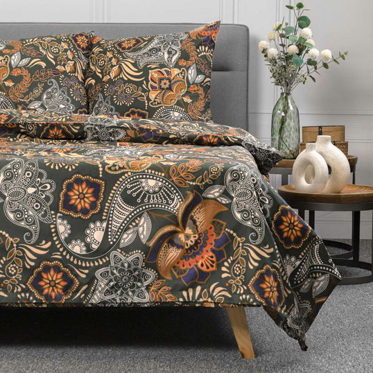 Lenjerie de pat King Size, Tapua, Homla, 3 piese, 200x220 cm, 70x80 cm, bumbac, multicolor