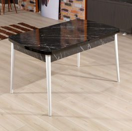 Masa de sufragerie extensibila, Beckley, Bendir, 132x79x76.5 cm, PAL, Alb/Negru