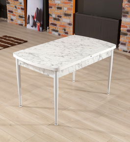 Masa de sufragerie extensibila, Beckley, Trend Carrara, 132x79x76.5 cm, PAL, Alb/Gri