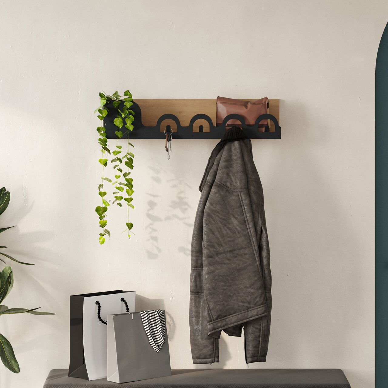Umeras, Decortie, Liora Hanger, 63x14x14 cm, Metal, Stejar