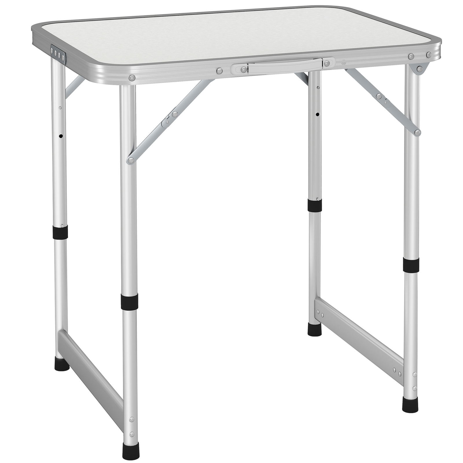 Outsunny Masă de Camping Pliabilă, Masă Universală, Masă de Transport pentru Grădină, Masă Pliabilă Reglabilă, Aluminiu + MDF Alb 60 x 45 x 47,5/64 cm | Aosom Romania