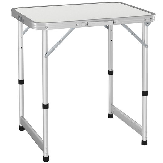 Outsunny Masă de Camping Pliabilă, Masă Universală, Masă de Transport pentru Grădină, Masă Pliabilă Reglabilă, Aluminiu + MDF Alb 60 x 45 x 47,5/64 cm | Aosom Romania
