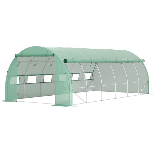 Outsunny Seră de grădină seră tunel 18 m² cu ușă, pereți laterali cu fermoar 12 ferestre oțel PE 4 x 3 x 2 m verde | Aosom Romania