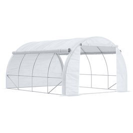 Outsunny Seră de grădină seră tunel 12 m² cu ușă, pereți laterali rulabili, 8 ferestre din oțel PE 4 x 3 x 2 m alb | Aosom Romania