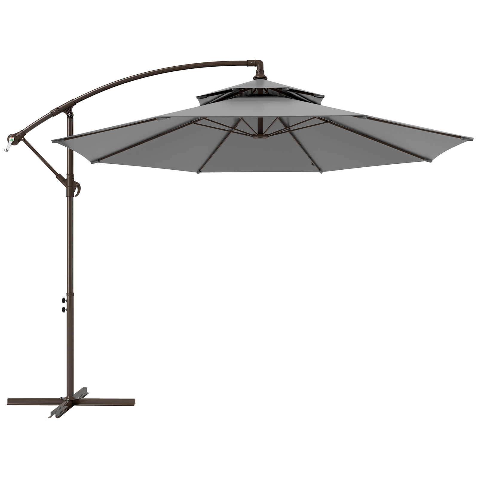 Outsunny Umbrelă Ampelschirm Ø2,67 x 2,45 m Cu Manivelă și Acoperiș Dublu Bază în Formă de Cruce Oțel Protecție Solară Poliester Oțel Gri deschis | Aosom Romania