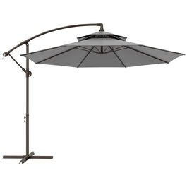 Outsunny Umbrelă Ampelschirm Ø2,67 x 2,45 m Cu Manivelă și Acoperiș Dublu Bază în Formă de Cruce Oțel Protecție Solară Poliester Oțel Gri deschis | Aosom Romania