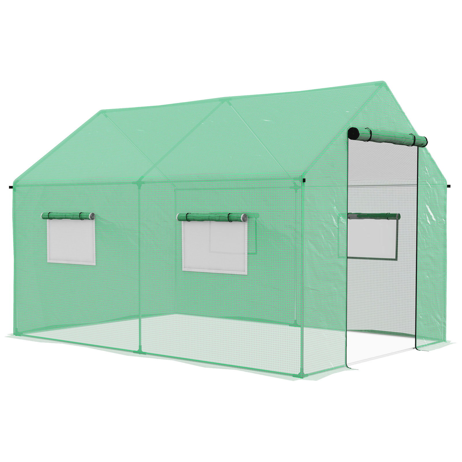 Outsunny Sera de gradina tunnel 2 x 3m, 6m² cu usa rulanta, 4 ferestre, - Otel galvanizat PE inalta densitate Verde | Aosom Romania