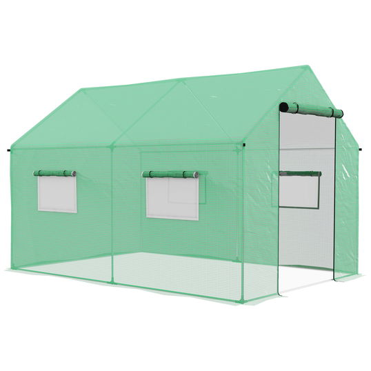 Outsunny Sera de gradina tunnel 2 x 3m, 6m² cu usa rulanta, 4 ferestre, - Otel galvanizat PE inalta densitate Verde | Aosom Romania