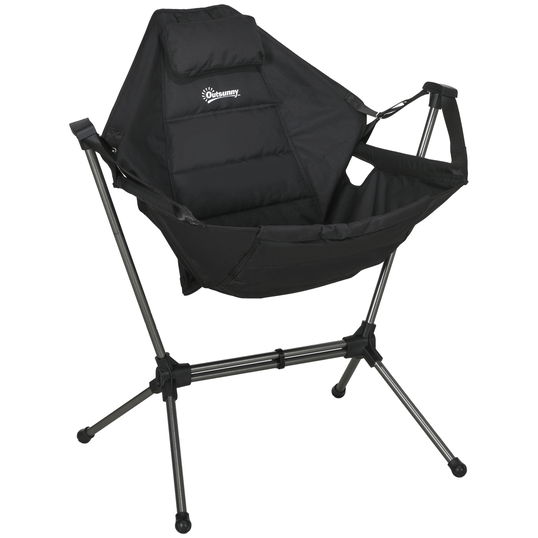 Outsunny Scaun balansoar de camping, pliabil, spătar reglabil, cadru de aluminiu, 54 x 100 x 101cm, Negru | Aosom Romania