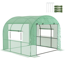 Outsunny Seră de grădină sera tunel de grădină 6m² PE Densitate înaltă 135 g/m², cu 2 uși cu fermoar 300 x 300 x 200 cm, verde | Aosom Romania