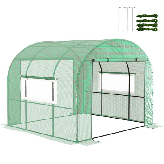 Outsunny Seră de grădină sera tunel de grădină 6m² PE Densitate înaltă 135 g/m², cu 2 uși cu fermoar 300 x 300 x 200 cm, verde | Aosom Romania