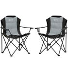 Outsunny Lot de 2 scaune pliante camping rembursate cu spătar înalt cu suport pentru pahar, greutate 120 kg, gri închis | Aosom Romania