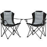 Outsunny Lot de 2 scaune pliante camping rembursate cu spătar înalt cu suport pentru pahar, greutate 120 kg, gri închis | Aosom Romania
