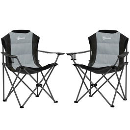 Outsunny Lot de 2 scaune pliante camping rembursate cu spătar înalt cu suport pentru pahar, greutate 120 kg, gri închis | Aosom Romania