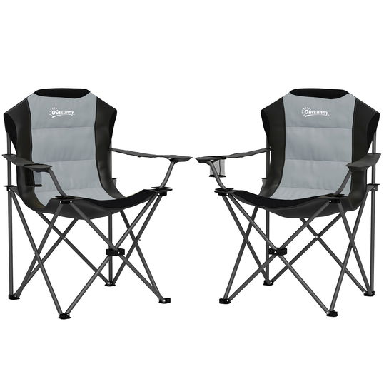 Outsunny Lot de 2 scaune pliante camping rembursate cu spătar înalt cu suport pentru pahar, greutate 120 kg, gri închis | Aosom Romania